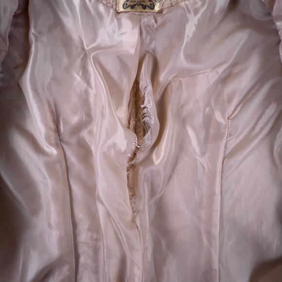 Coquette Blush Lace Trim Coat S Bow Buttons Pearl Detail Korean Made Jacket Amy - Picture 8 of 12